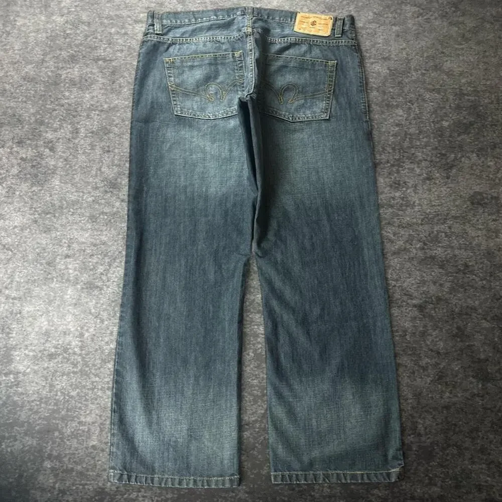 Vintage Y2K Rocawear Mens 40x32 Baggy Faded Blue Jeans Embroidered Hip Hop Denim